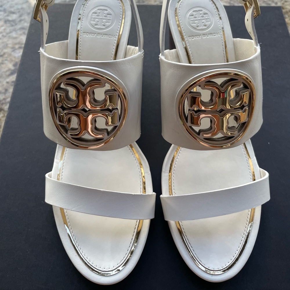 **SOLD** Tory Burch Miller Metal Wedge Sandals Size 8